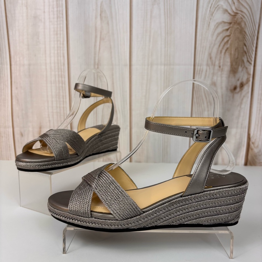 Alex Marie Caddy Rope Espadrille Wedge Sandal Ankle Strap Metallic Silver 8